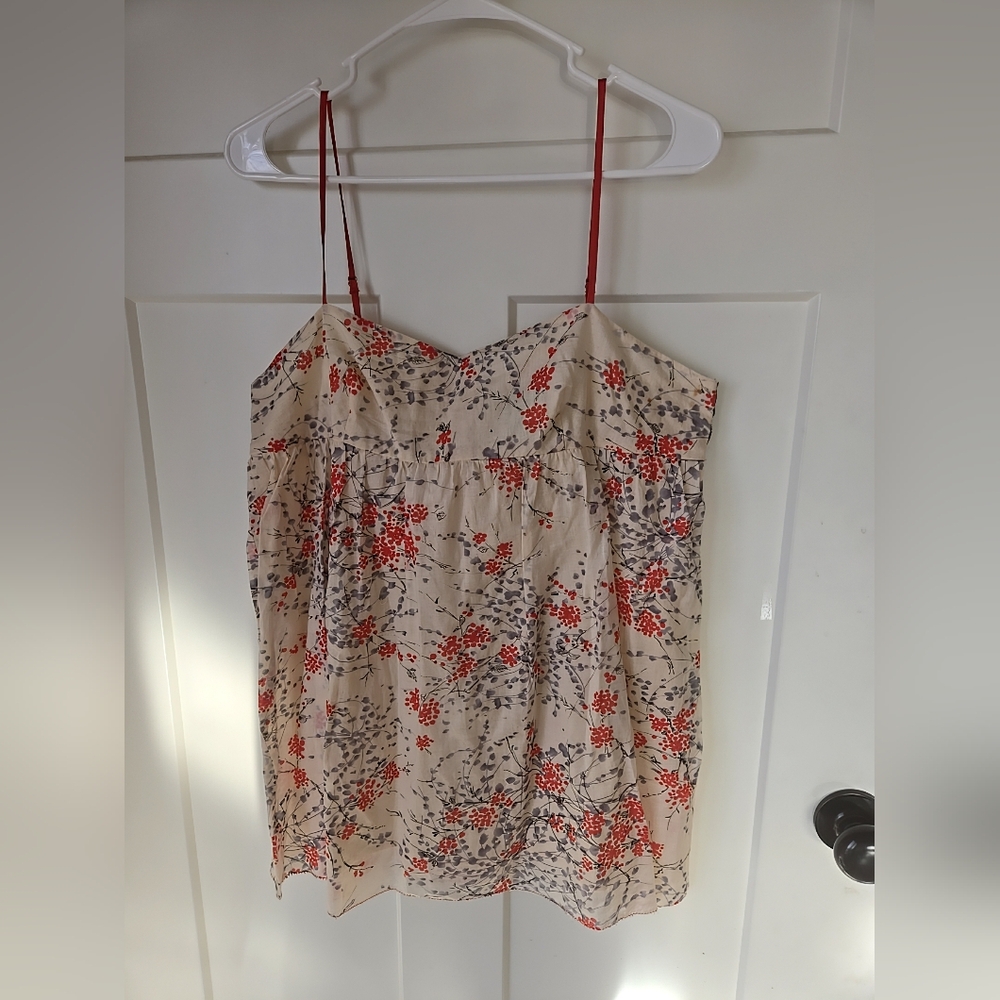 Floral Spaghetti Strap Top - Cream and Red